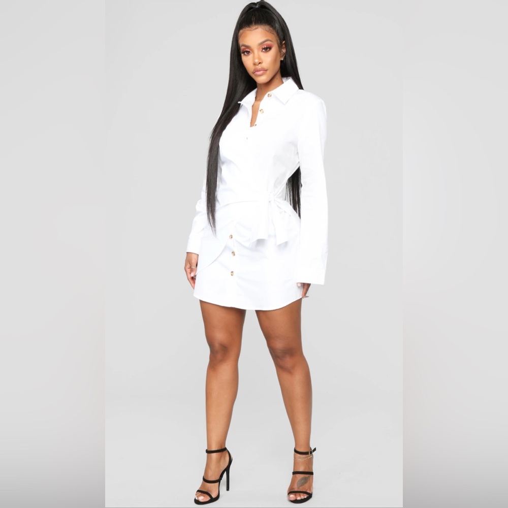 Friendship Ties Shirt Dress - White | Fashion Nova